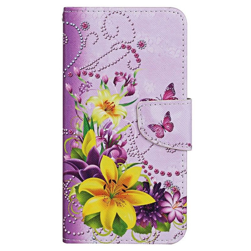 Kožené Puzdro Samsung Galaxy A13 Masterful Butterflies With Lanyard