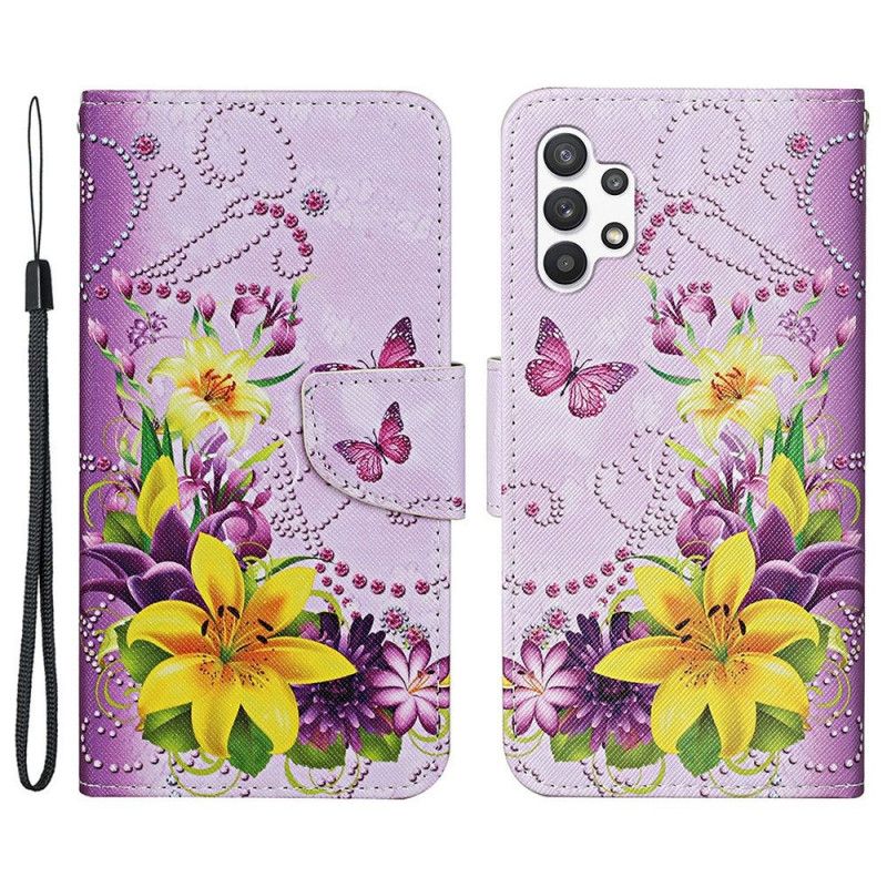 Kožené Puzdro Samsung Galaxy A13 Masterful Butterflies With Lanyard