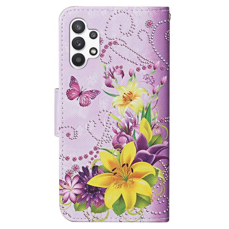 Kožené Puzdro Samsung Galaxy A13 Masterful Butterflies With Lanyard