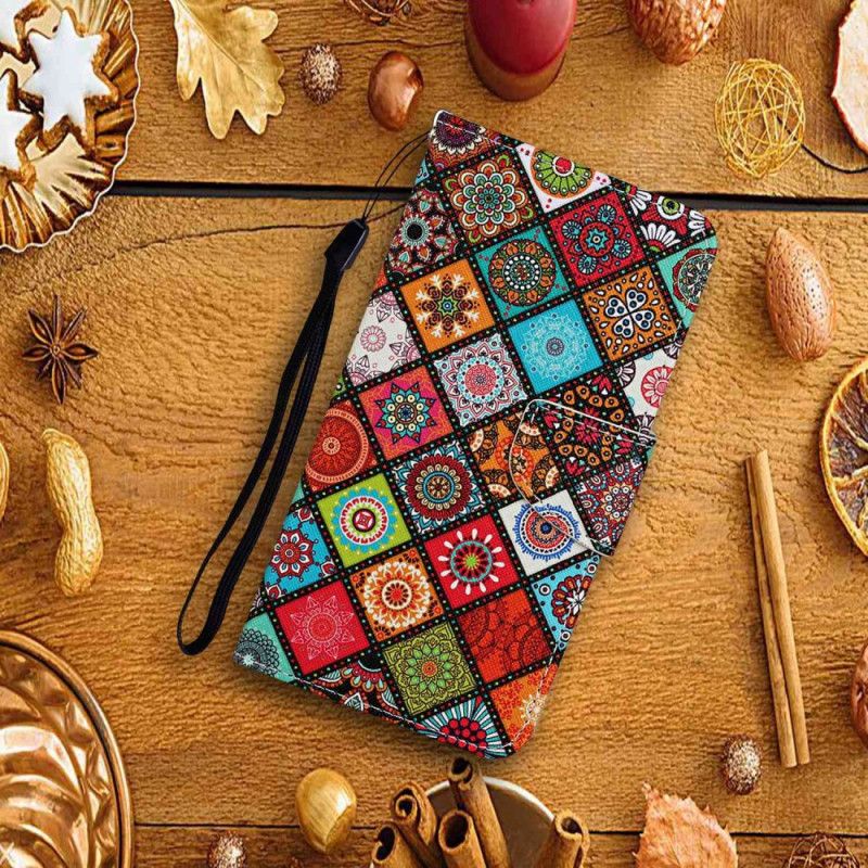 Kožené Puzdro Samsung Galaxy A13 Patchwork S Lanyardom