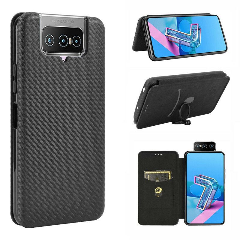 Flipové Puzdro Asus Zenfone 7 / 7 Pro Kožené Puzdro Silikónový Uhlík