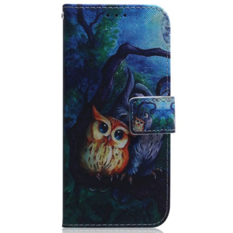 Kožené Puzdro Samsung Galaxy A34 5G Maľba Strappy Owls