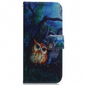 Kožené Puzdro Samsung Galaxy A34 5G Maľba Strappy Owls