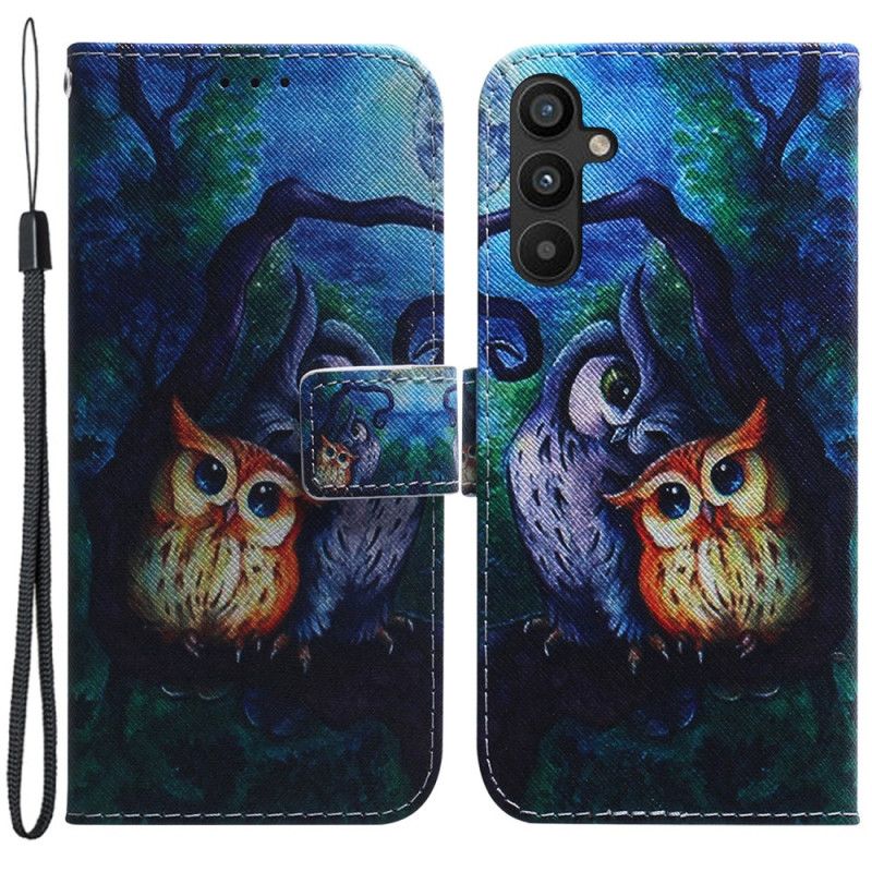 Kožené Puzdro Samsung Galaxy A34 5G Maľba Strappy Owls