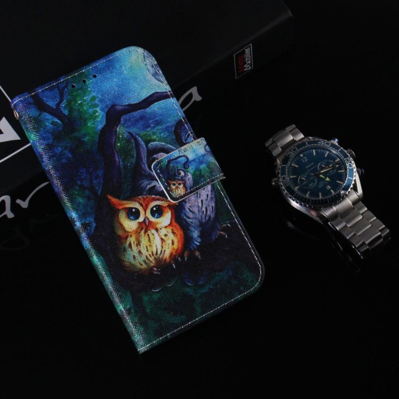 Kožené Puzdro Samsung Galaxy A34 5G Maľba Strappy Owls