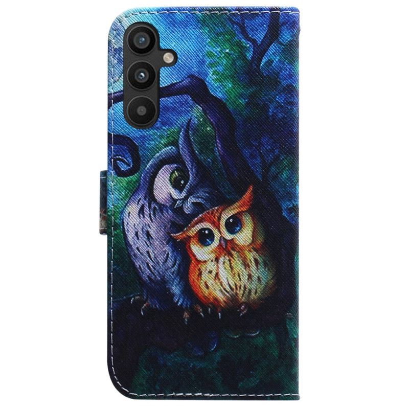 Kožené Puzdro Samsung Galaxy A34 5G Maľba Strappy Owls