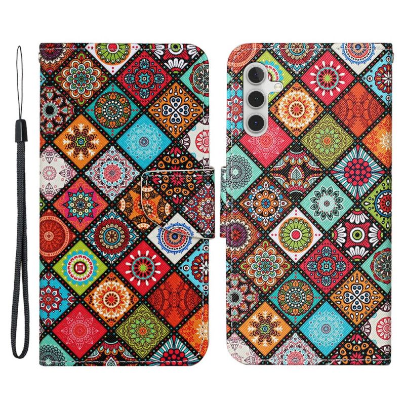 Peňaženkový Kryt Samsung Galaxy A34 5G Patchwork Na Popruhoch