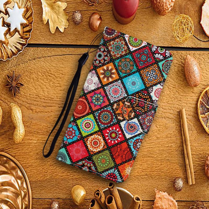 Peňaženkový Kryt Samsung Galaxy A34 5G Patchwork Na Popruhoch