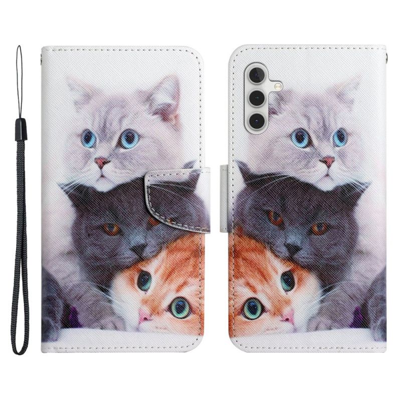 Peňaženkový Kryt Samsung Galaxy A34 5G Rodina Strappy Cat