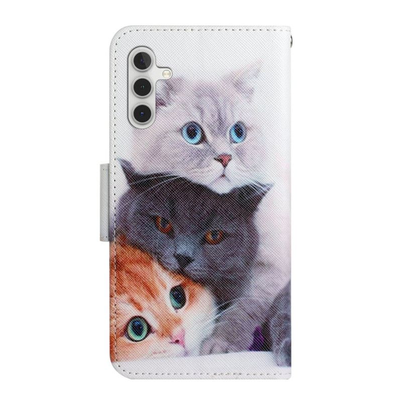 Peňaženkový Kryt Samsung Galaxy A34 5G Rodina Strappy Cat