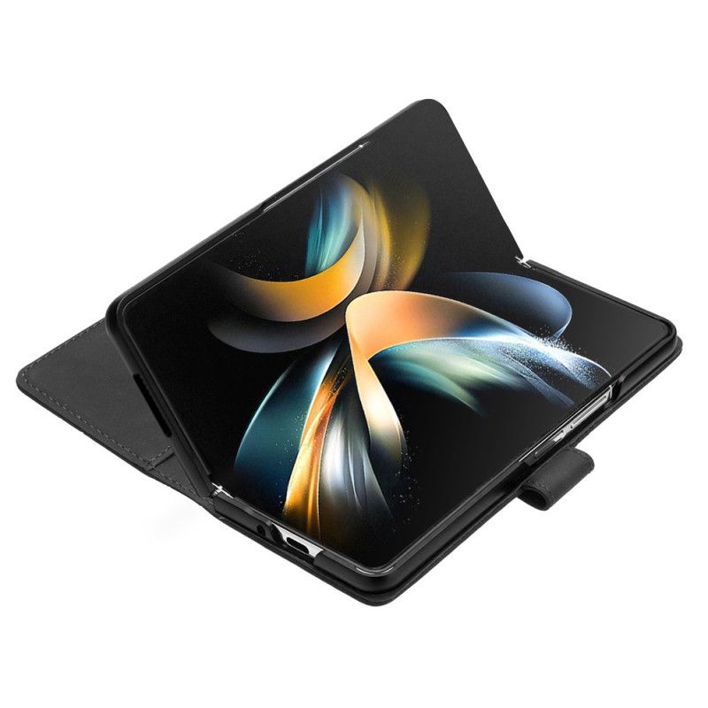 Kožené Puzdro Samsung Galaxy Z Fold 5 Kryt Na Mobil Trojuholníkový Vzor S Ramenným Popruhom