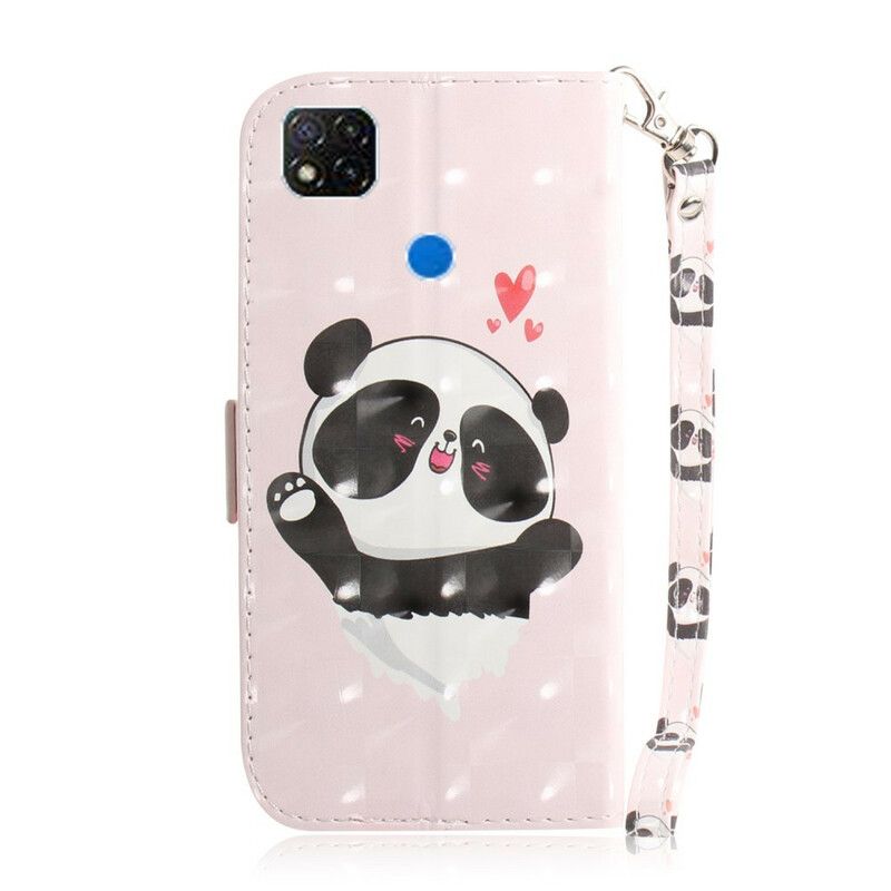 Kožené Puzdro Xiaomi Redmi 9C Panda Love With Lanyard