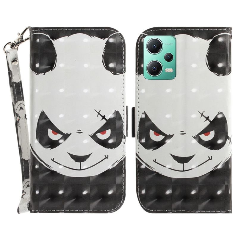 Kožené Puzdro Xiaomi Redmi Note 12 5G Angry Panda With Lanyard