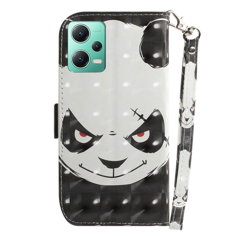 Kožené Puzdro Xiaomi Redmi Note 12 5G Angry Panda With Lanyard