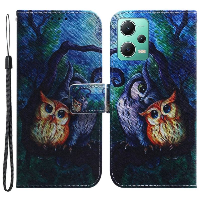 Kožené Puzdro Xiaomi Redmi Note 12 5G Maľba Strappy Owls