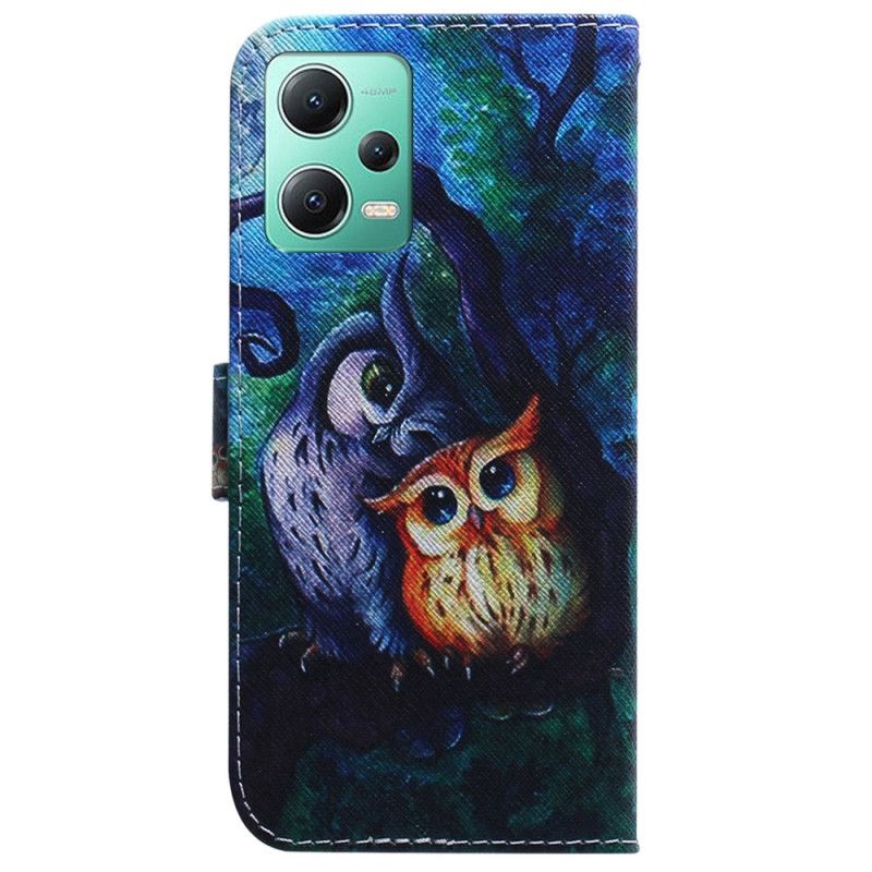 Kožené Puzdro Xiaomi Redmi Note 12 5G Maľba Strappy Owls