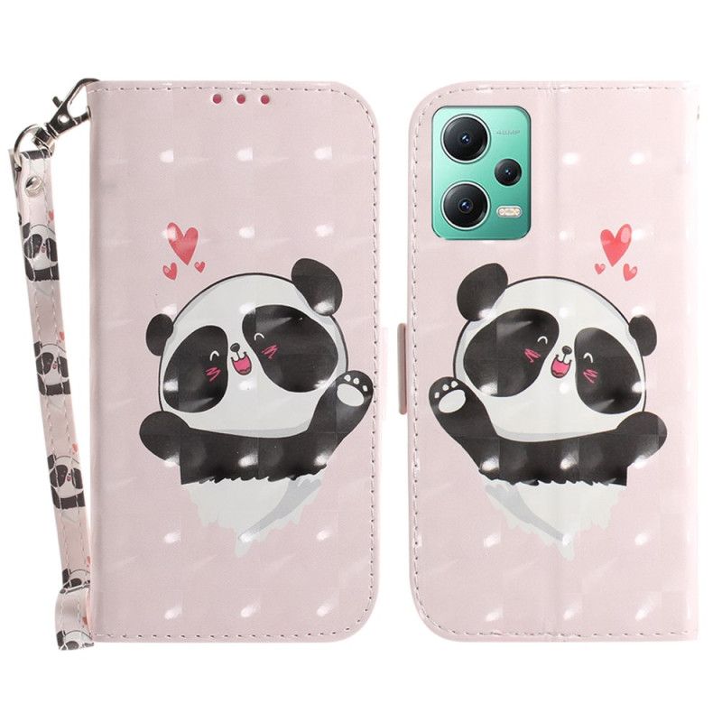 Kožené Puzdro Xiaomi Redmi Note 12 5G Panda Love With Lanyard