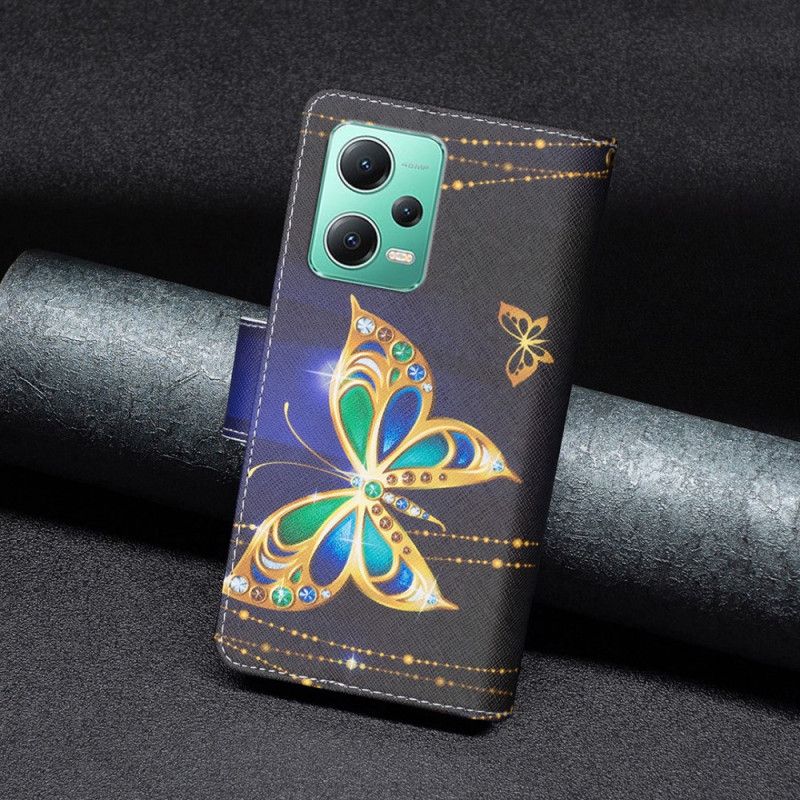 Kožené Puzdro Xiaomi Redmi Note 12 5G Peňaženka Na Mince Golden Butterflies