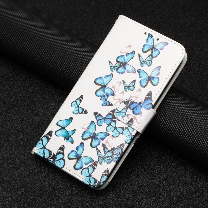 Kožené Puzdro Moto G73 5G Blue Butterflies In Strap Flight