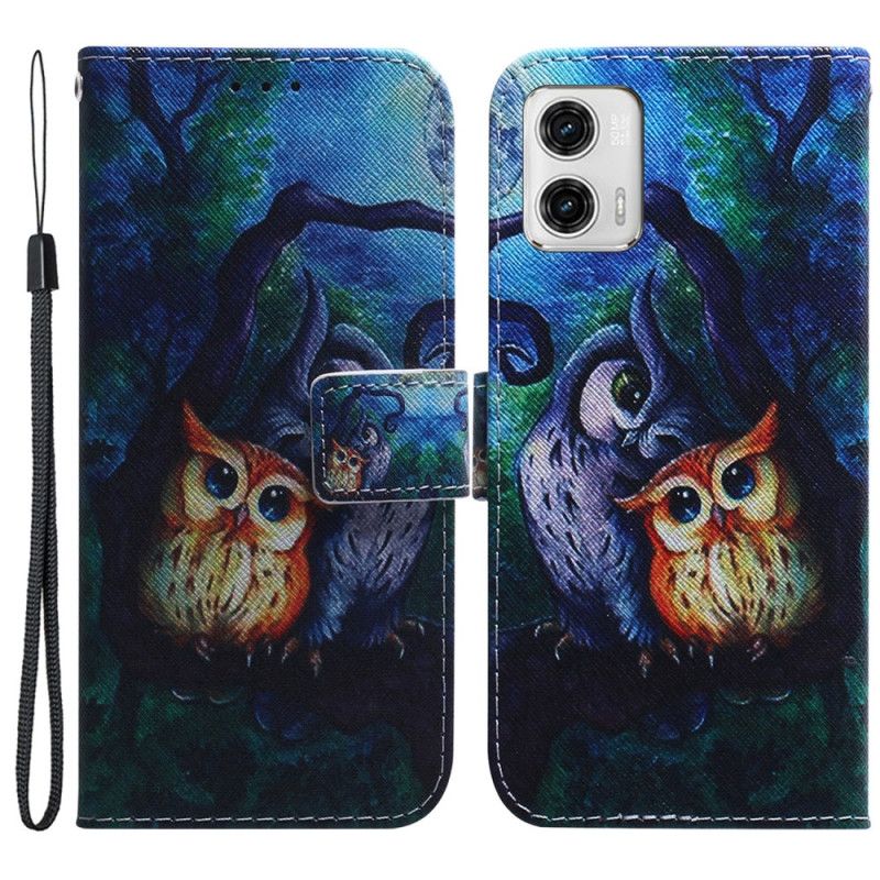 Kožené Puzdro Moto G73 5G Maľba Strappy Owls