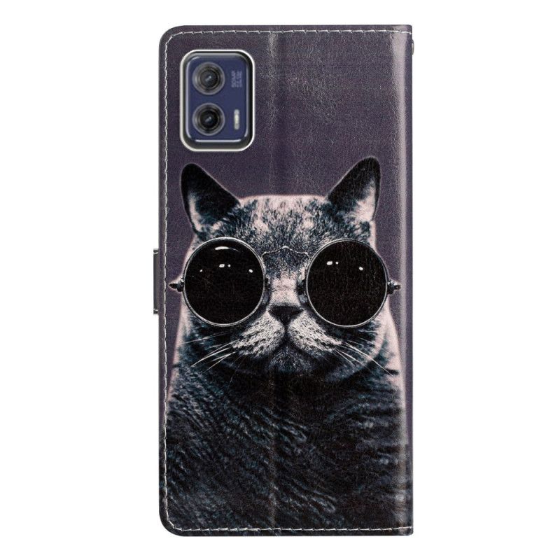 Kožené Puzdro Moto G73 5G Okuliare S Remienkom Cat