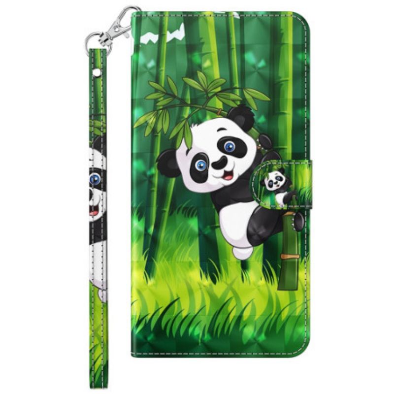 Kožené Puzdro Moto G73 5G Panda A Bambus So Šnúrkou