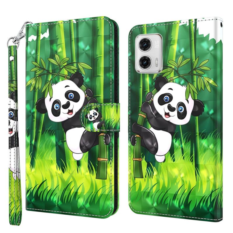 Kožené Puzdro Moto G73 5G Panda A Bambus So Šnúrkou