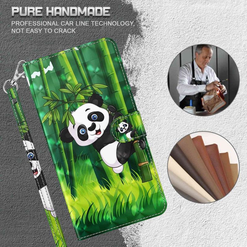 Kožené Puzdro Moto G73 5G Panda A Bambus So Šnúrkou