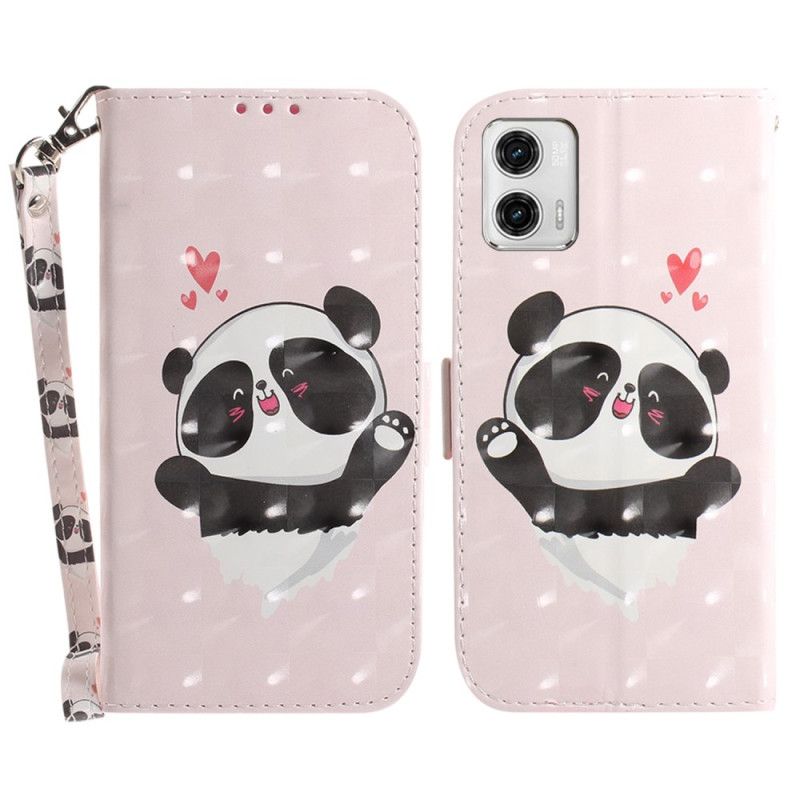 Kožené Puzdro Moto G73 5G Panda Love With Lanyard