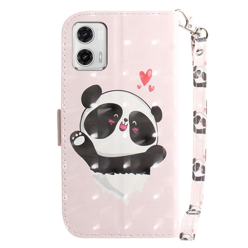 Kožené Puzdro Moto G73 5G Panda Love With Lanyard