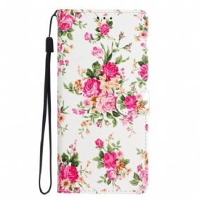 Kožené Puzdro Moto G73 5G Remienok Liberty Flowers