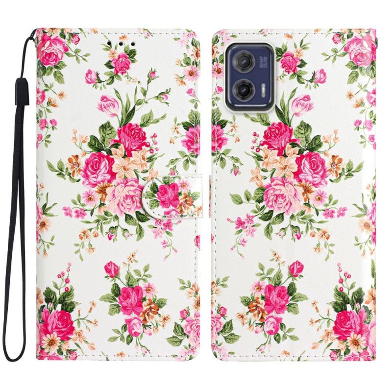 Kožené Puzdro Moto G73 5G Remienok Liberty Flowers