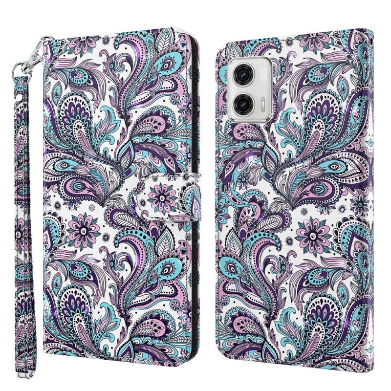 Kožené Puzdro Moto G73 5G Strappy Paisley Vzor