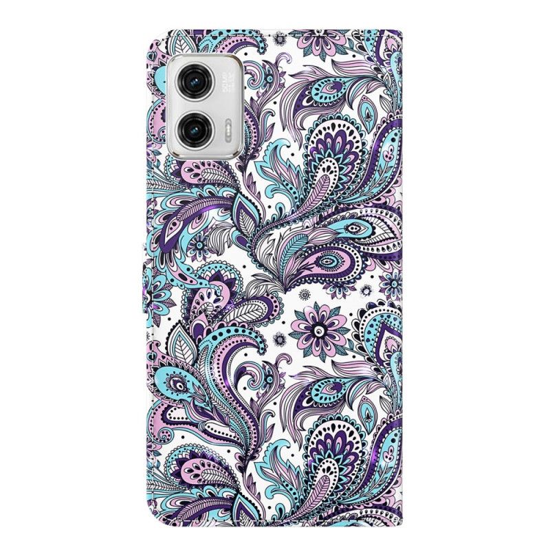 Kožené Puzdro Moto G73 5G Strappy Paisley Vzor