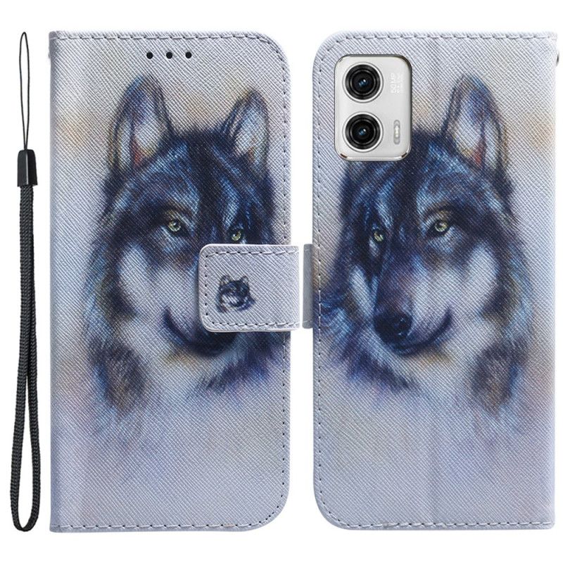 Peňaženkový Kryt Moto G73 5G Strappy Watercolor Wolf