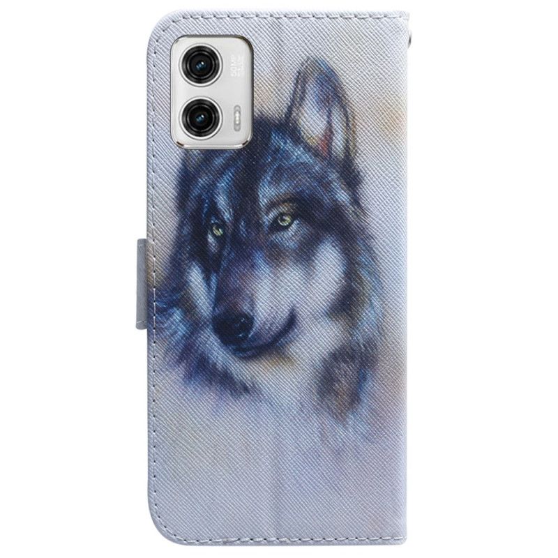 Peňaženkový Kryt Moto G73 5G Strappy Watercolor Wolf