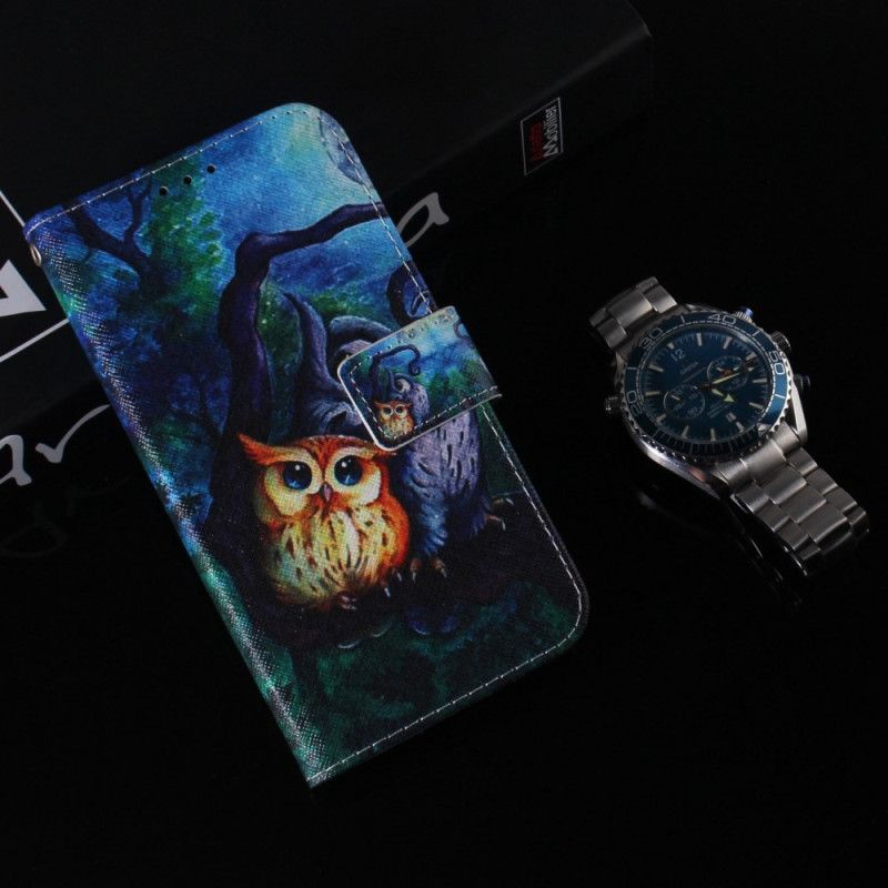 Kožené Puzdro Samsung Galaxy M13 Maľba Strappy Owls