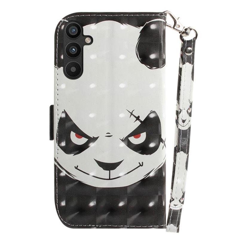 Kožené Puzdro Samsung Galaxy A54 5G Angry Panda With Lanyard