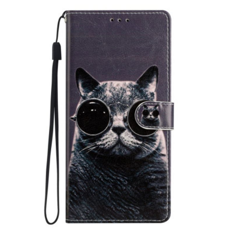 Kožené Puzdro Samsung Galaxy A54 5G Okuliare Cat Strappy