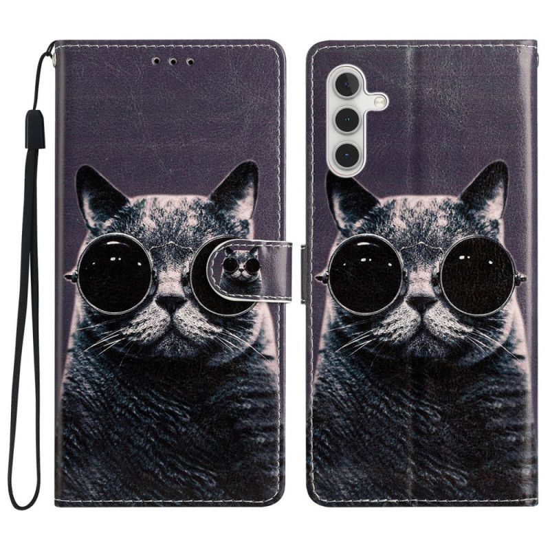 Kožené Puzdro Samsung Galaxy A54 5G Okuliare Cat Strappy