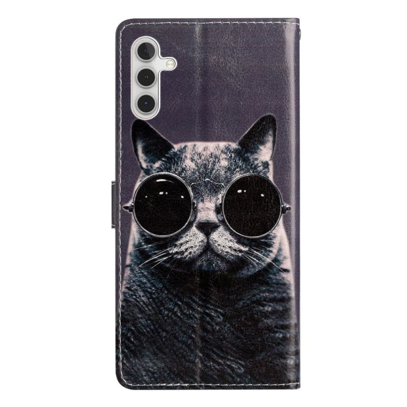 Kožené Puzdro Samsung Galaxy A54 5G Okuliare Cat Strappy