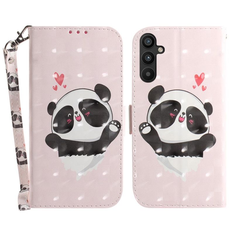 Kožené Puzdro Samsung Galaxy A54 5G Panda Love With Lanyard