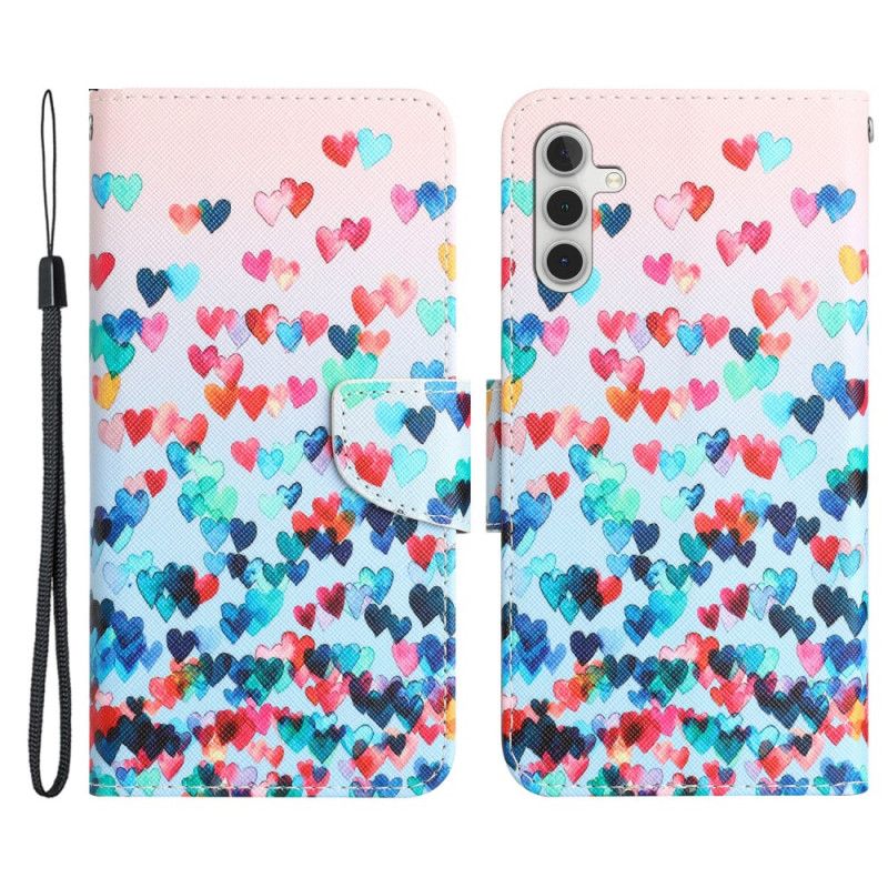 Kožené Puzdro Samsung Galaxy A54 5G Strappy Hearts Rain