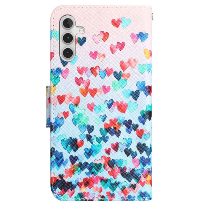 Kožené Puzdro Samsung Galaxy A54 5G Strappy Hearts Rain