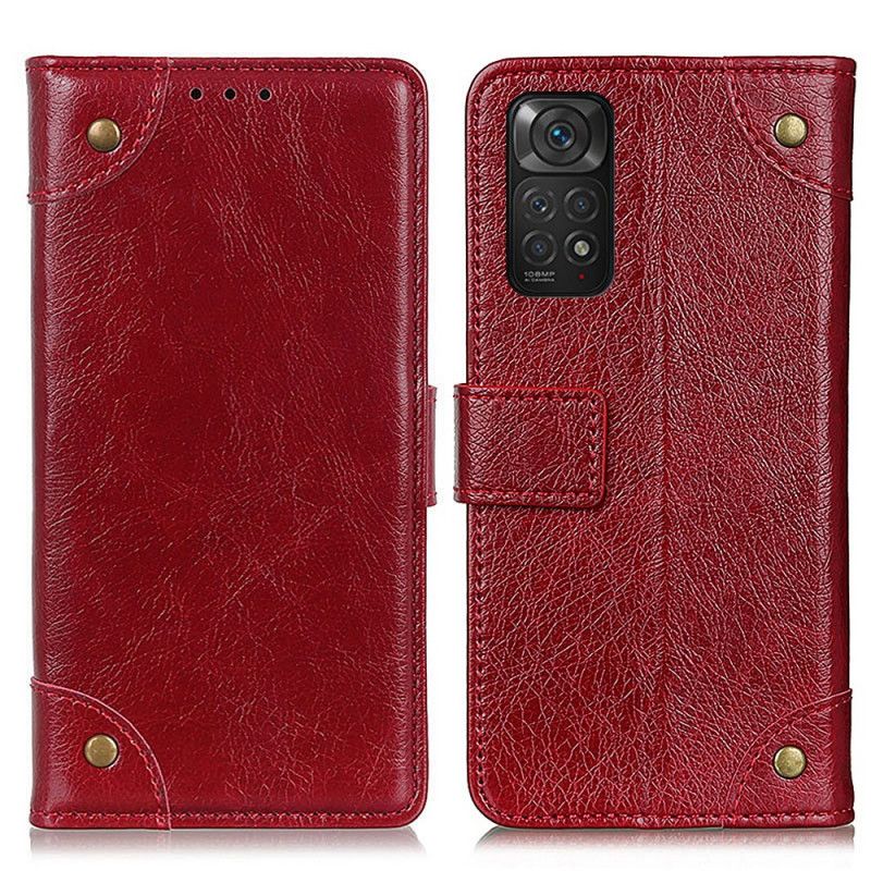 Peňaženkový Kryt Xiaomi Redmi Note 11 / 11S Vintage Nity Z Kože Nappa