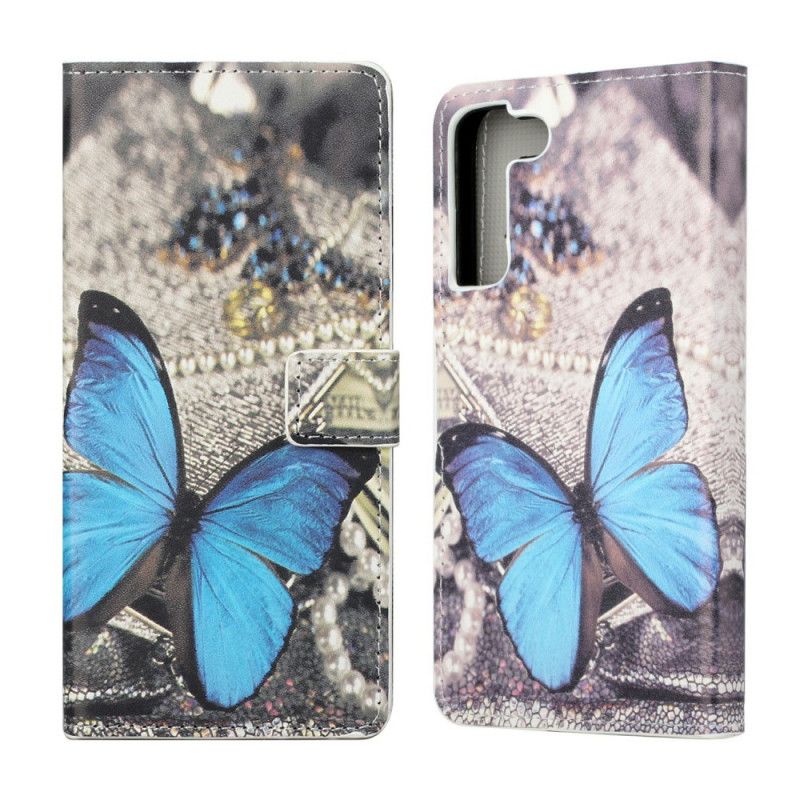 Kožené Puzdro Samsung Galaxy S22 Plus 5G Butterfly Prestige Blue