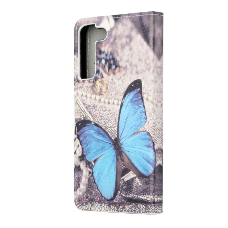 Kožené Puzdro Samsung Galaxy S22 Plus 5G Butterfly Prestige Blue