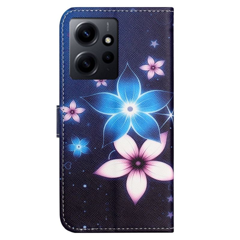 Kožené Puzdro Xiaomi Redmi Note 12 4G Kvety Lunárneho Popruhu