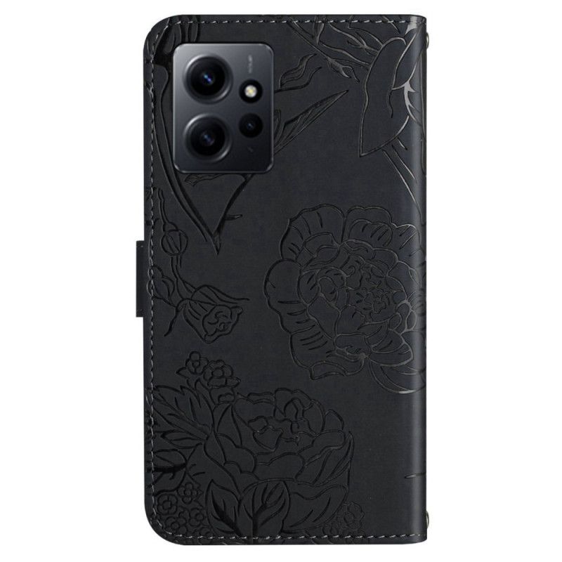 Kožené Puzdro Xiaomi Redmi Note 12 4G Motýle A Šnúrka