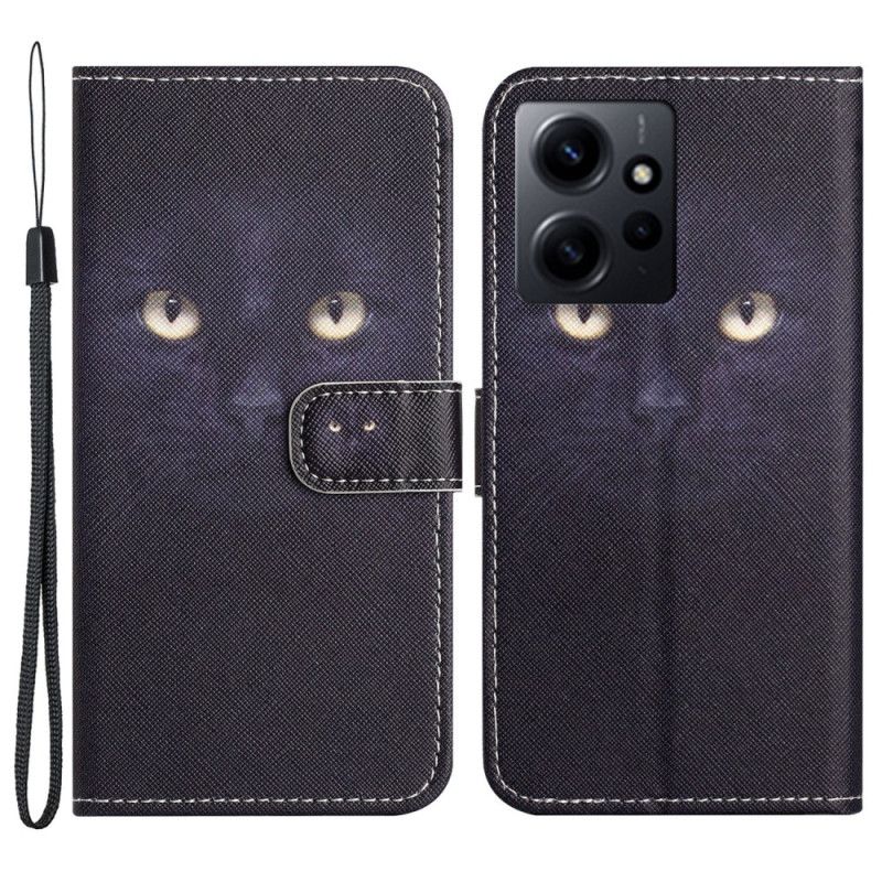 Peňaženkový Kryt Xiaomi Redmi Note 12 4G Green Eyed Cat So Šnúrkou